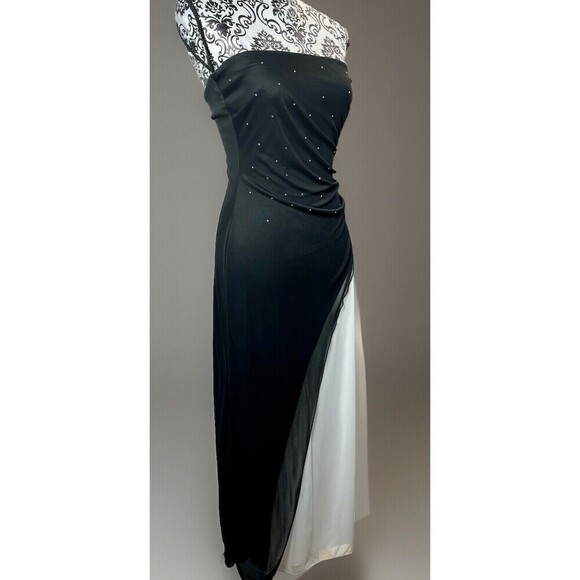 Y2k B.Smart Glitter Slinky Asymmetric Formal Gown Strapless Sz 3/4 Fairy Grunge - Picture 2 of 10